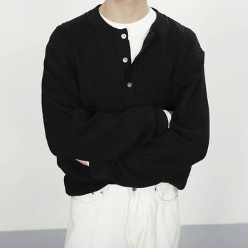 AIDASE  -  Casual Buttoned Crew Neck Knit Jumper Tops Men Vintage Knitting Sweaters Trendy Mens Autumn Long Sleeve Solid Color Sweater aidase-shop